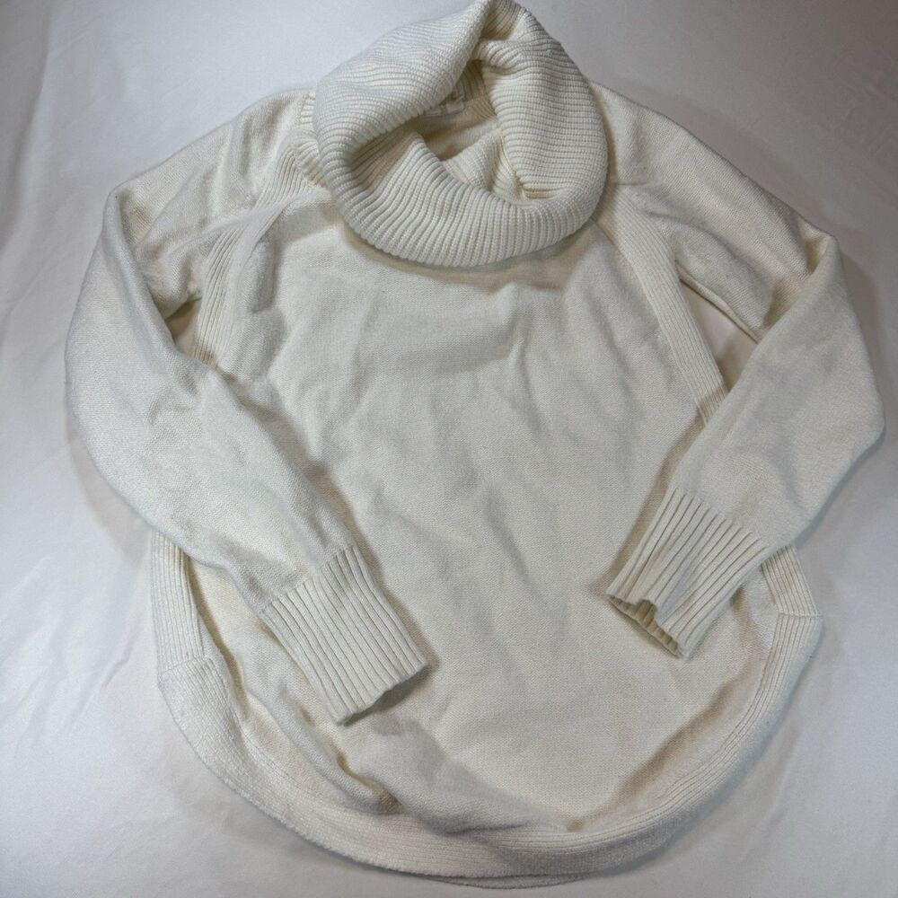 Anthropologie Moth Ivory Cowl Neck Tunic Sweater XS Ribbed High Low Hem
